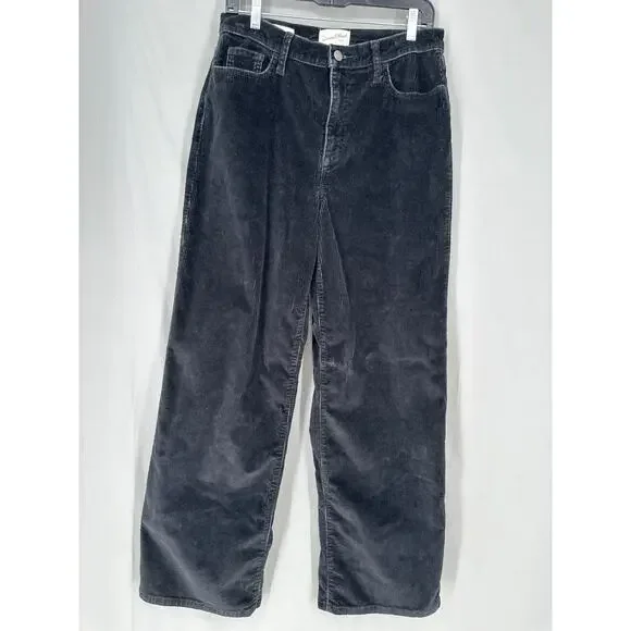 Universal Thread Pants Womens 8 29 Black Corduroy Relaxed Wide Leg Stretch High - Picture 7 of 10